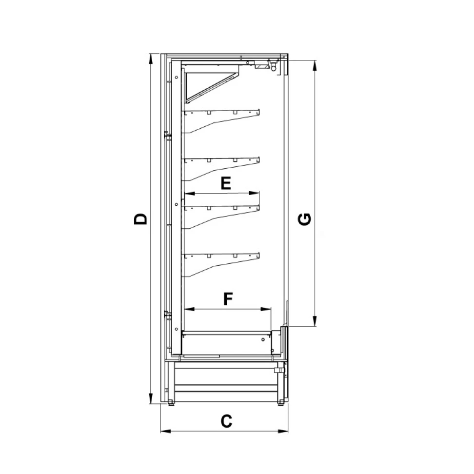 Schita Vitrina frigorifica ELAL Open Front Plug In vedere din lateral